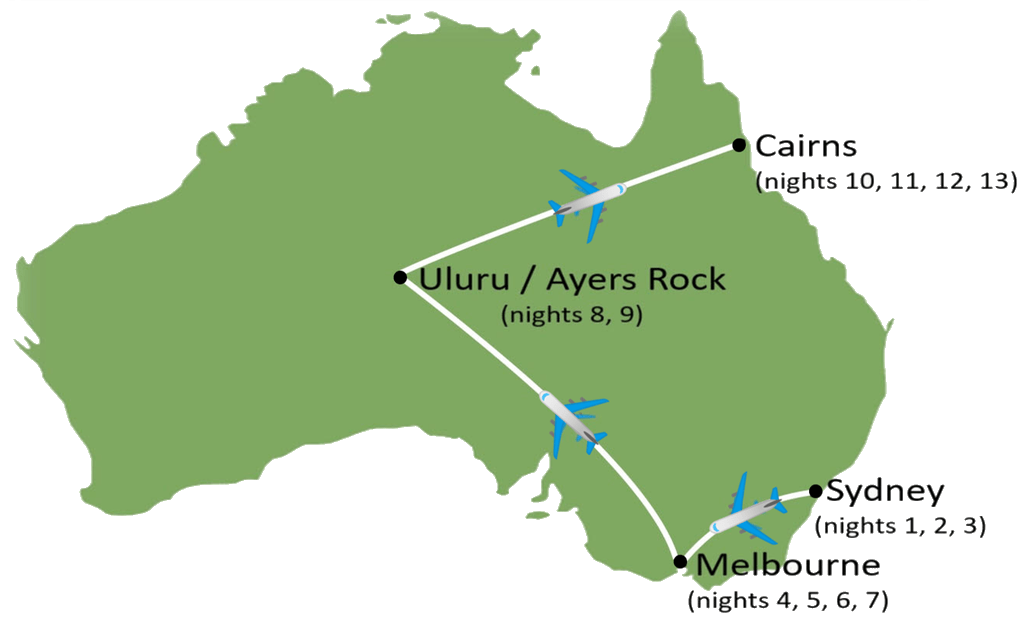 Australia 14 day tour map